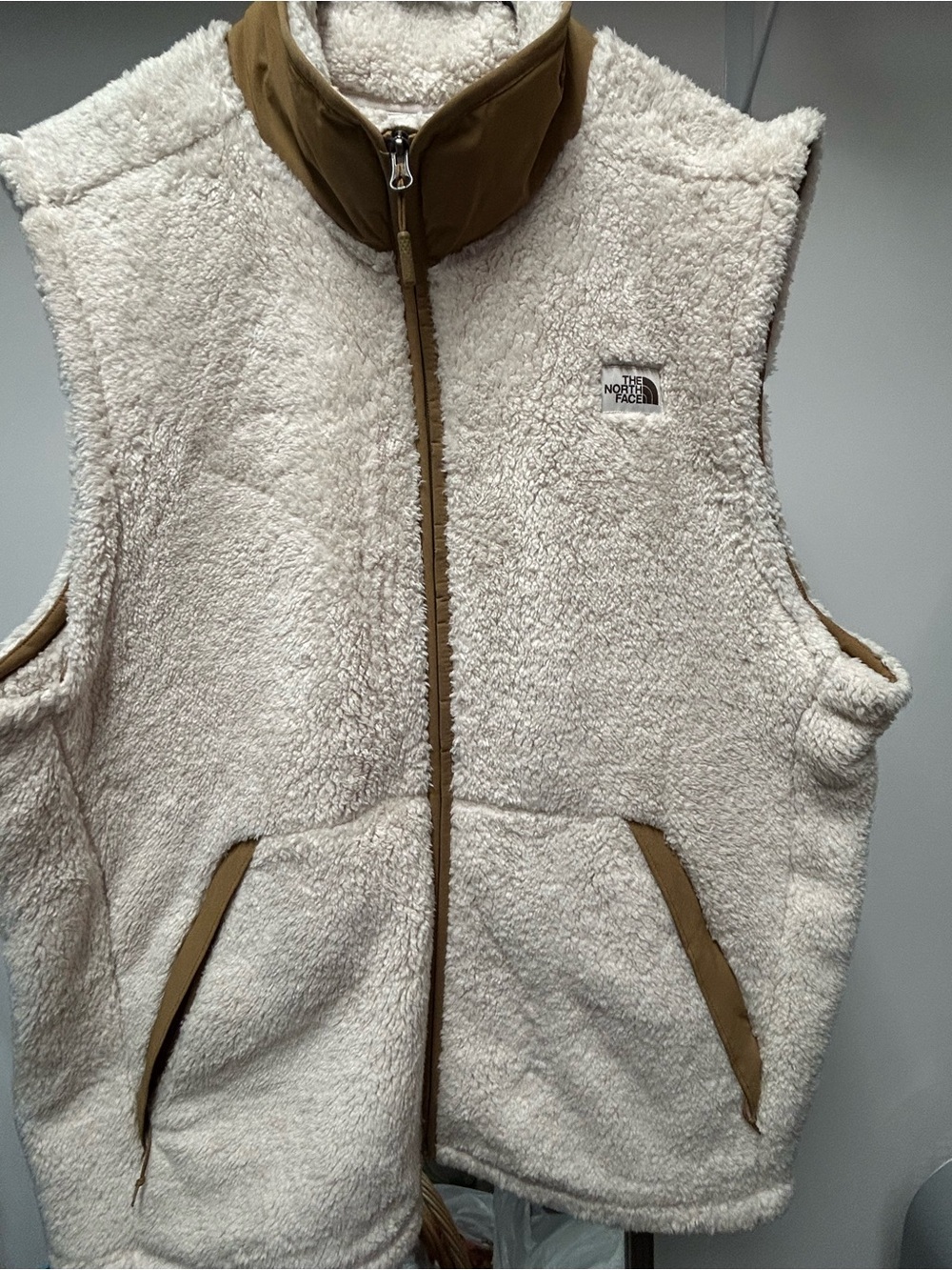 The North Face Men’s Sherpa Fleece Vest with Tan Trim